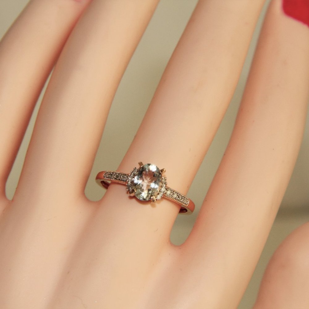 Oval Aquamarine & Pave Diamonds Rose Gold Ring